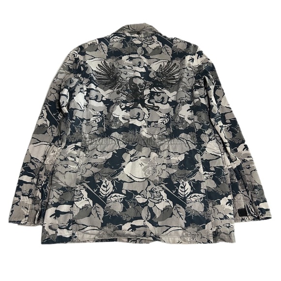 Hurley Women’s Military Camo Jacket Size Medium Floral Print Grey Navy Blue - Picture 2 of 16